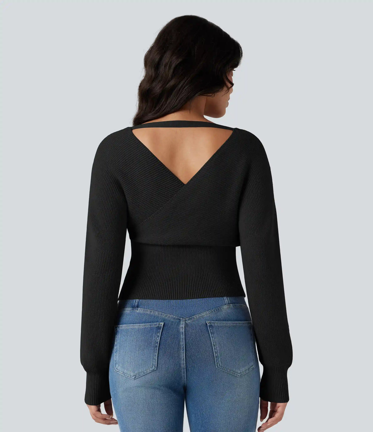 V-neck Batwing Long Sleeve Cut-out Casual Sweater