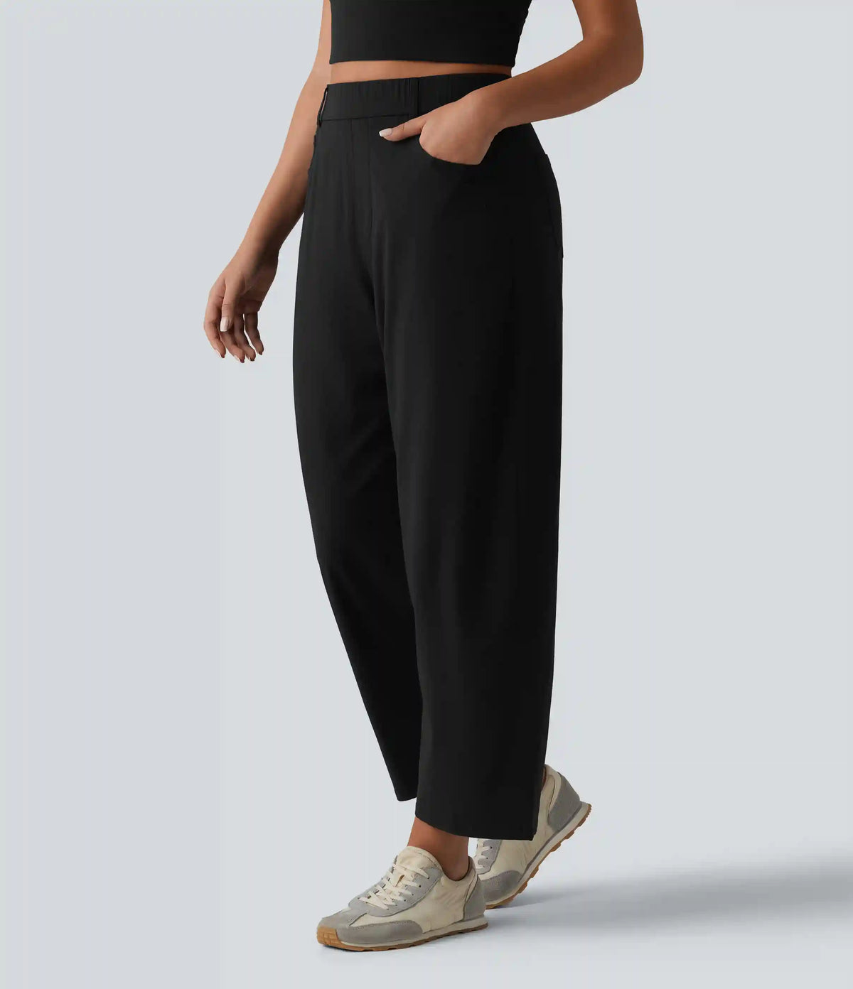 High Waisted Barrel Leg Casual Stretch Linen Pants with Pockets