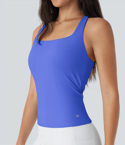 SoftlyZero™ Airy Square Neck Cropped InstantCool Running Tank Top-Longer Length