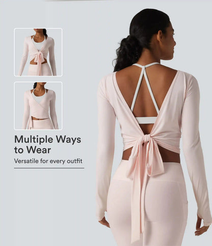 Long Sleeve Crossover Tie InstantCool Yoga Top-UPF50+