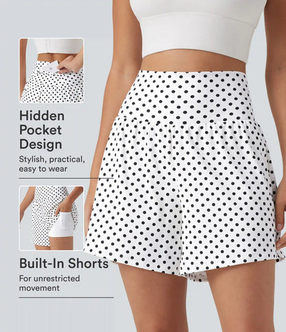 High Waisted 2-in-1 Polka Dot Yoga Shorts 5'' with Pockets