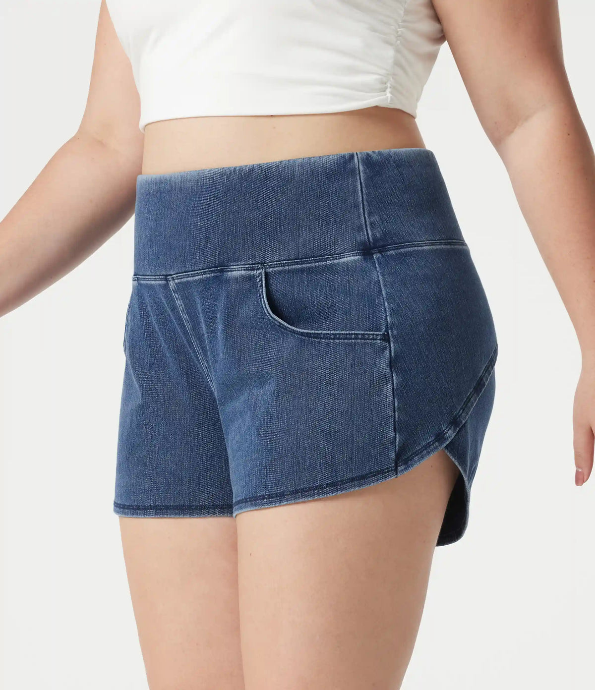 Halara Flex™ Denim Plus Size High Waisted Tummy Control Curved Hem Skinny Casual Shorts with Pockets