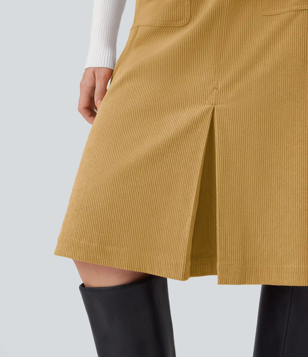 Mid Rise Front Side Flap Pocket Midi Corduroy Casual Skirt