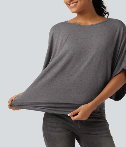 Round Neck Batwing Sleeve Relaxed Casual Top