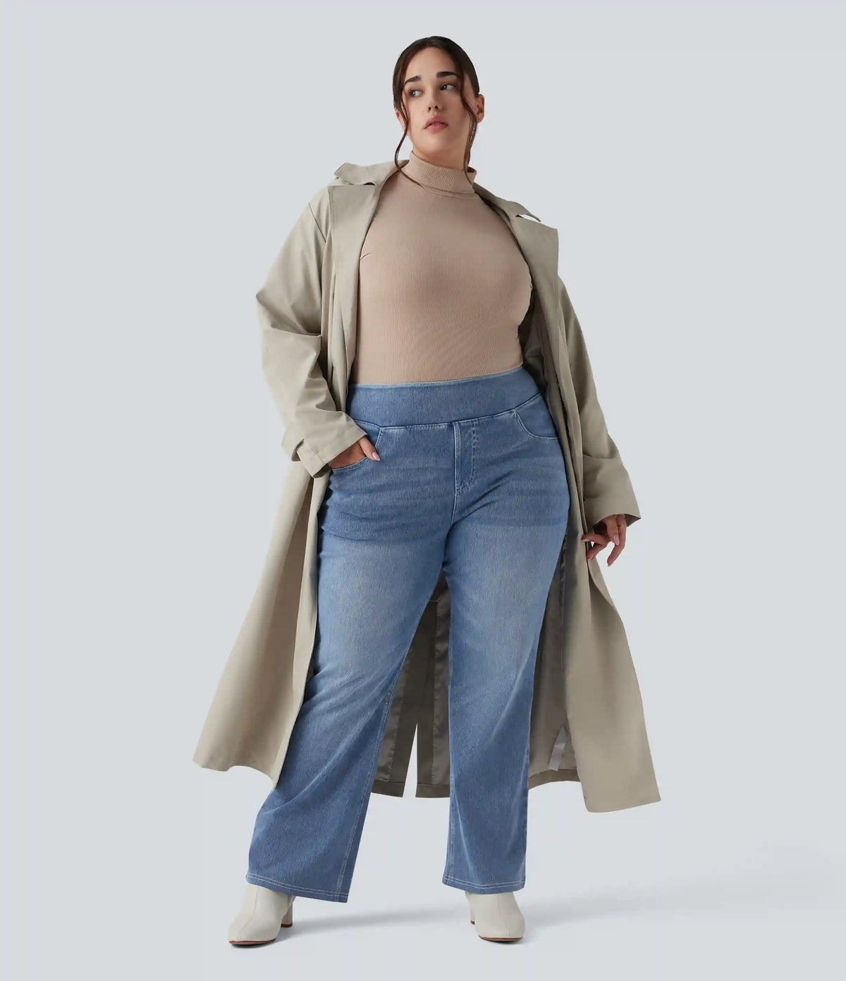 Halara Flex™ High Waisted Pockets Washed Casual Bootcut Plus Size Jeans
