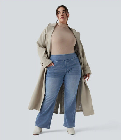 Halara Flex™ High Waisted Pockets Washed Casual Bootcut Plus Size Jeans