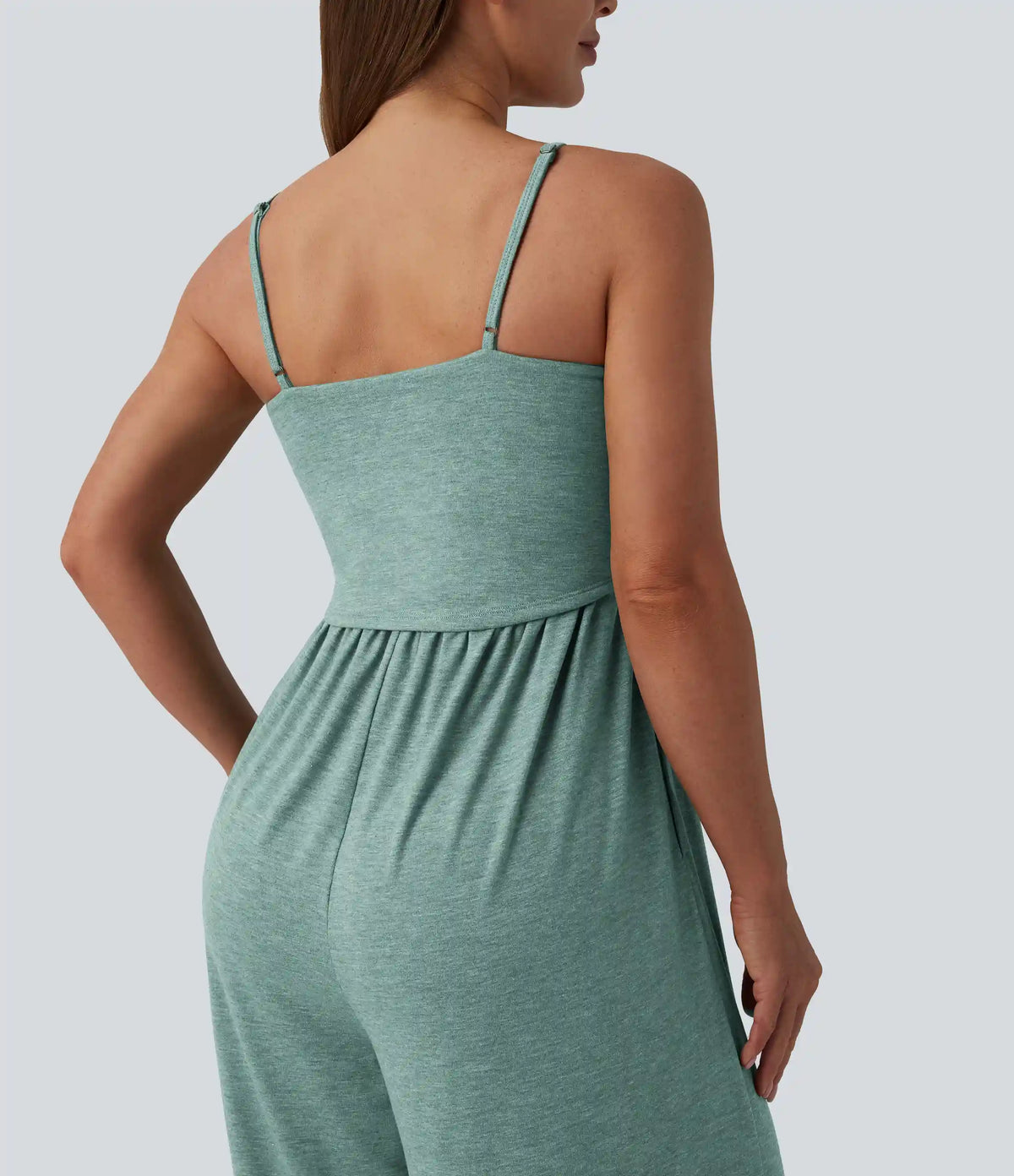 Adjustable Straps Ruched Wide Leg Heathered Casual Jumpsuit with Pockets-Easy Peezy