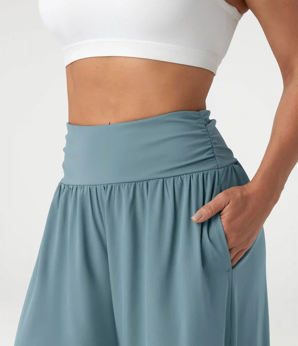 Breezeful™ High Waisted Ruched Split Quick Dry Resort Flowy Pants with Pockets