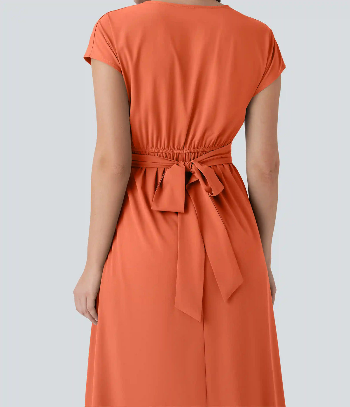 Breezeful™ V Neck Short Sleeve Pocket Tie Back Quick Dry Midi Casual Dress