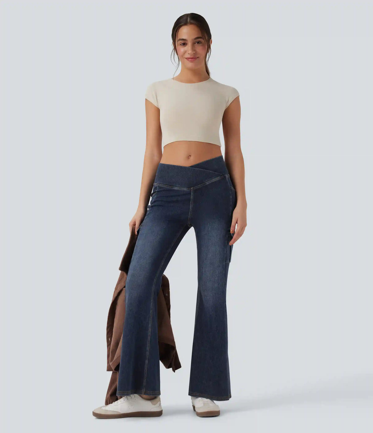 Halara Flex™ Mid Rise Crossover Denim Bootcut Casual Leggings with Pockets