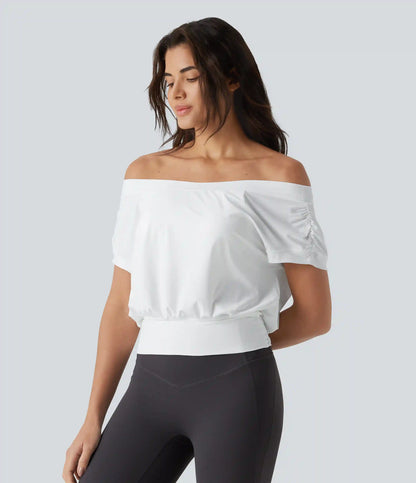 Off Shoulder Short Sleeve Oversize InstantCool Quick Dry Yoga Sports Top
