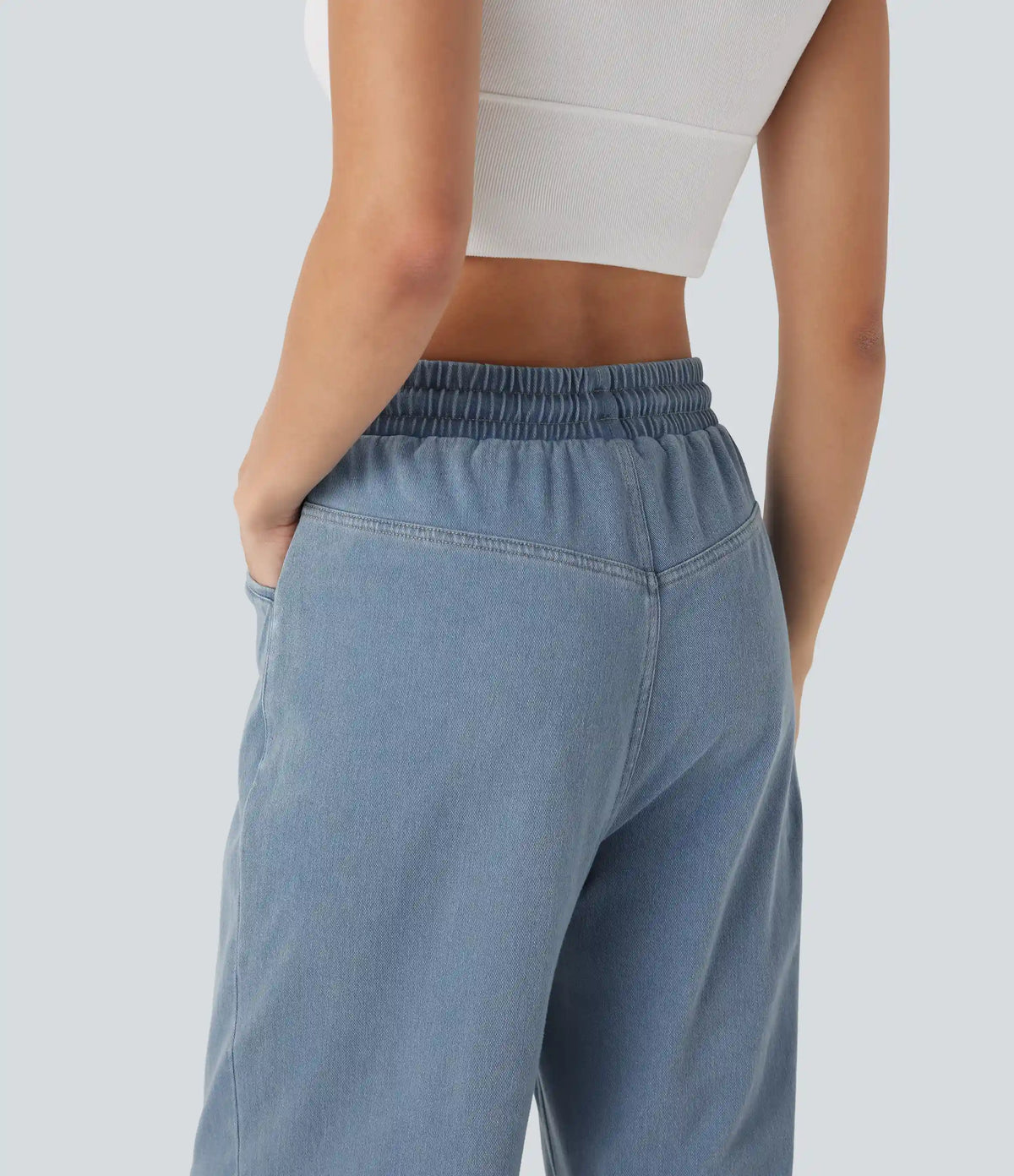 Halara Flex™ High Waisted Drawstring Wide Leg InstantCool Stretchy Knit Casual Sweatpants Jeans with Pockets