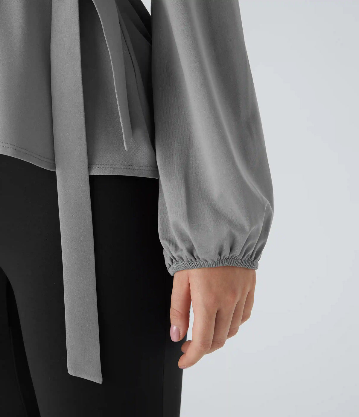 Shawl Collar Wrapped Tie Side Ruffle Hem Work Blouse