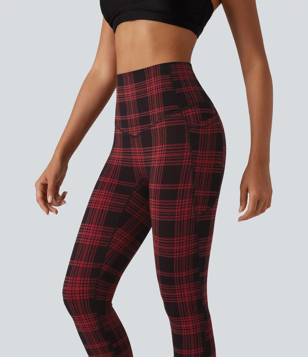 Halara UltraSculpt™ Plaid Print High Waisted Tummy Control Running Leggings with Pockets