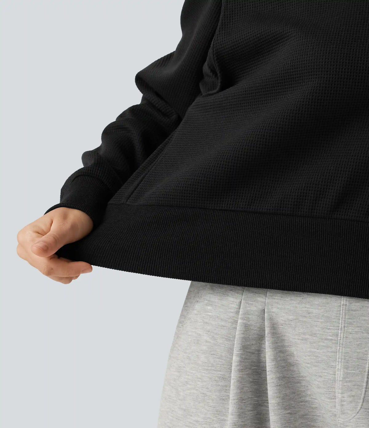 Round Neck Long Sleeve Waffle Casual Sweatshirt