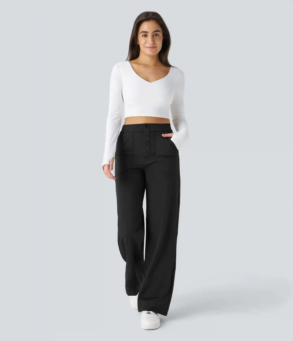 DayStretch High Waisted Pockets Straight Leg Casual Pants