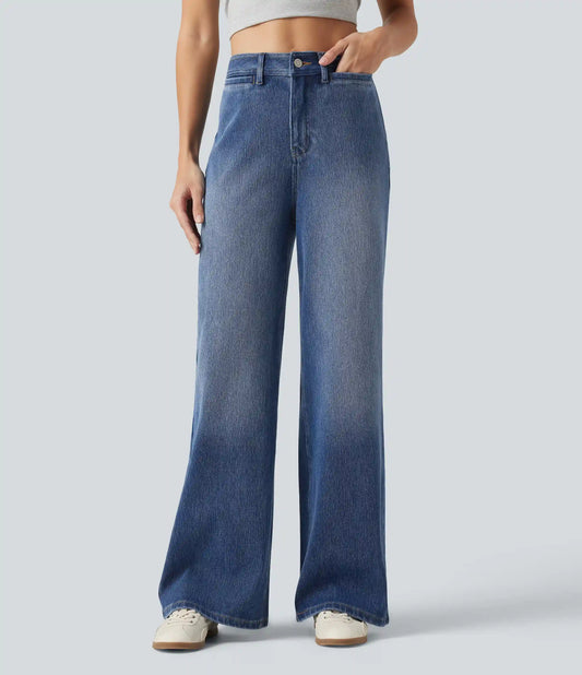 Halara Flex™ High Waisted Wide Leg Washed Casual Jeans with Pockets