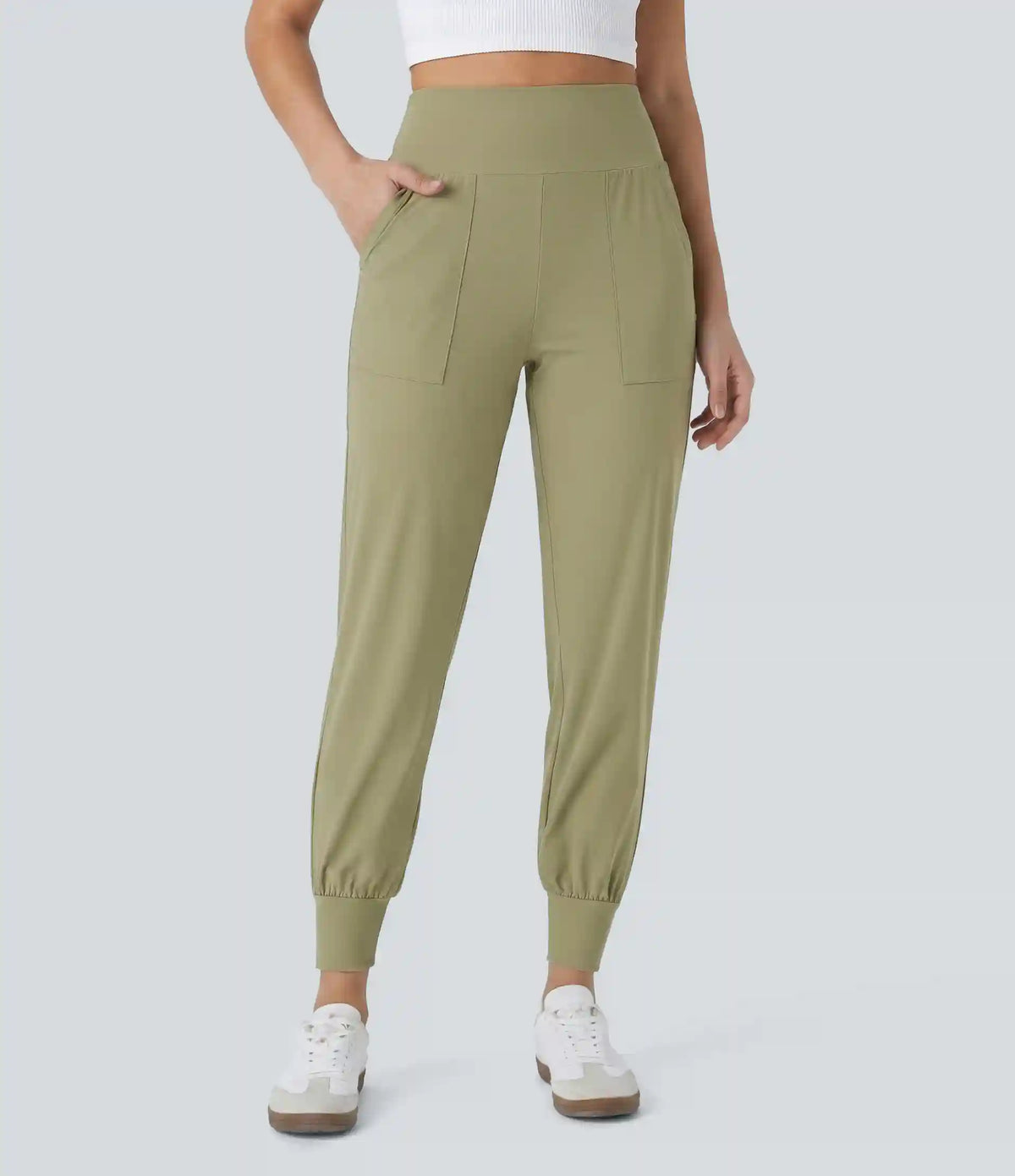 High Waisted Plain Side Pocket Casual Joggers