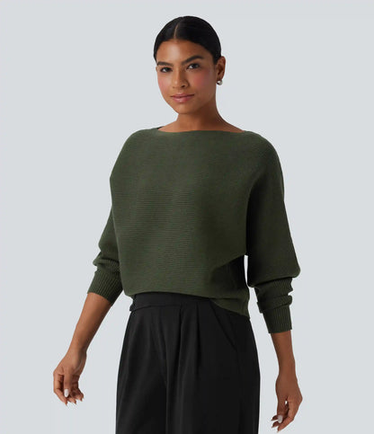 Boat Neck Batwing Sleeve Casual Sweater