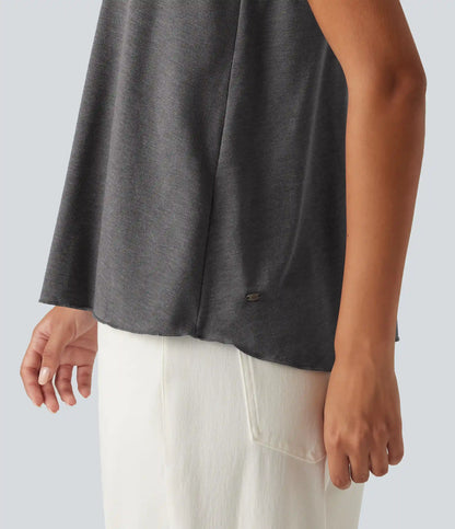 Scoop Neck Built-in Bra Heathered Casual Tank Top
