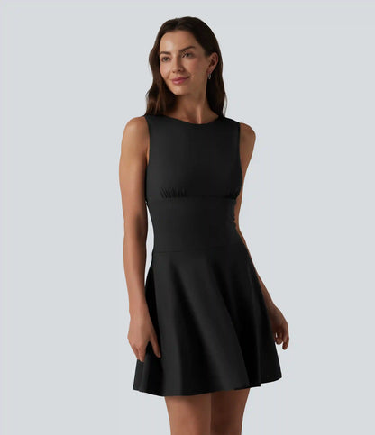 Boat Neck Sleeveless Flare Mini Casual Dress with Pockets