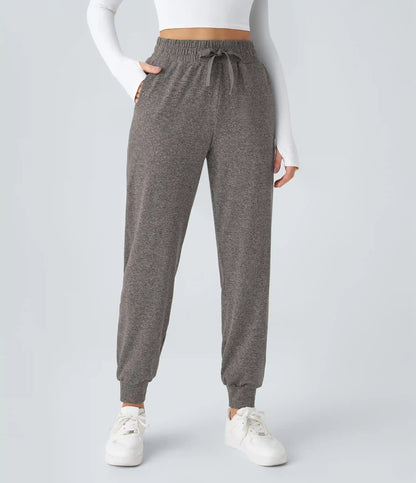 High Waisted Drawstring Pocket Ruched Yoga Joggers with Pockets