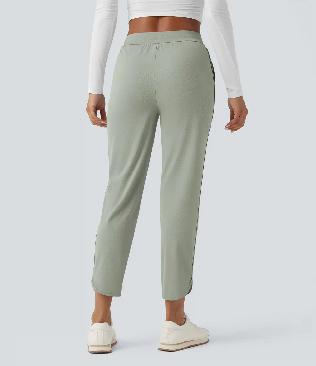 Mid Rise Drawstring Curved Hem Quick Dry Golf Tapered Pants with Pockets-UPF40+