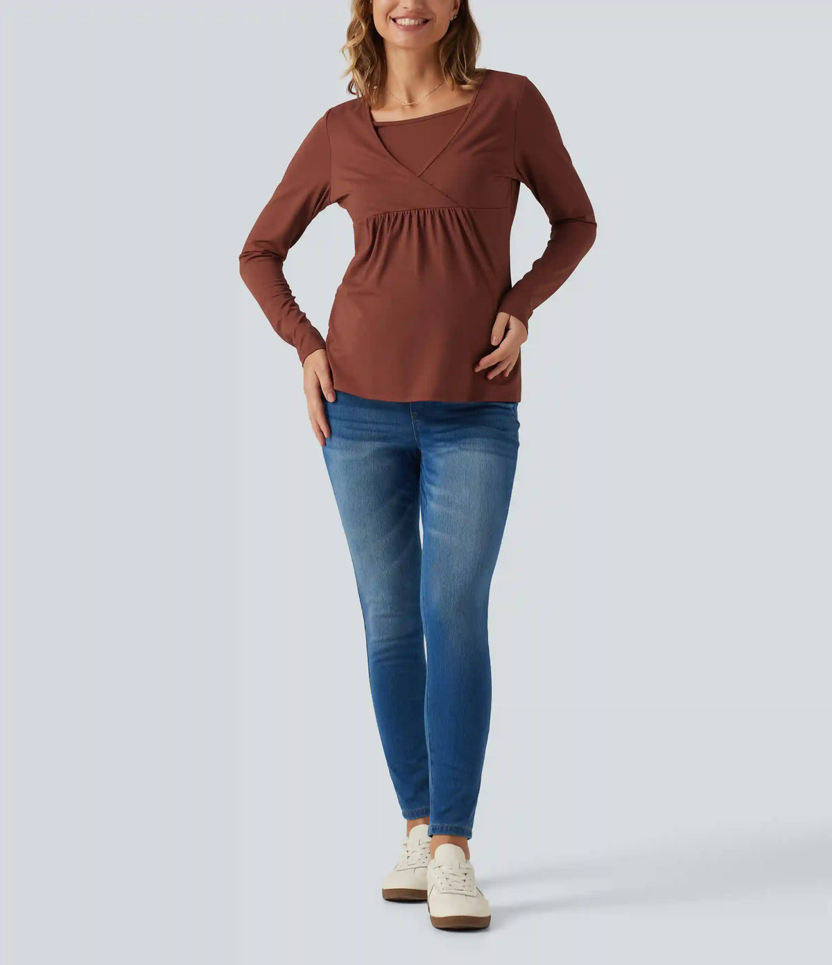 Boat Neck Long Sleeve Crossover Casual Maternity Top