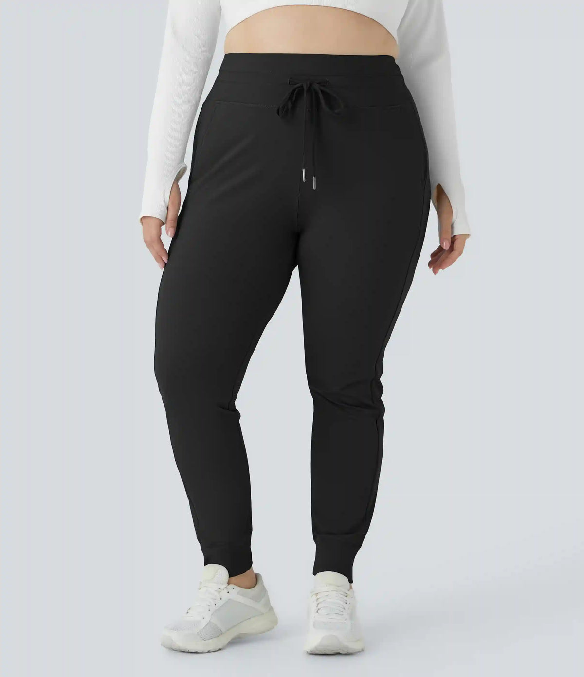 SoftlyZero™ Plush High Waisted Drawstring Pocket Plain Full Length Plus Size Joggers