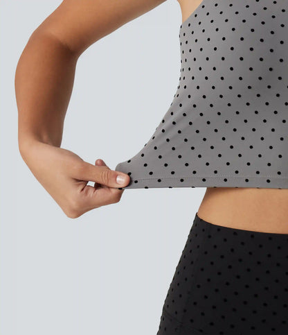 Halara UltraSculpt™ Light Support Backless Built-in Bra Flocked Polka Dot Yoga Sports Bra