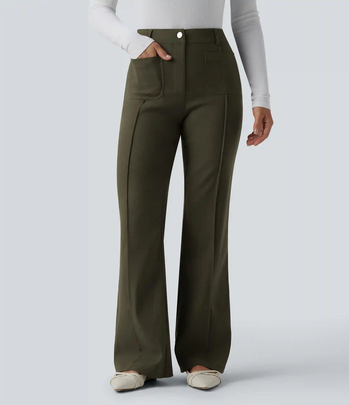 High Waisted Work Flare Pants with Pockets