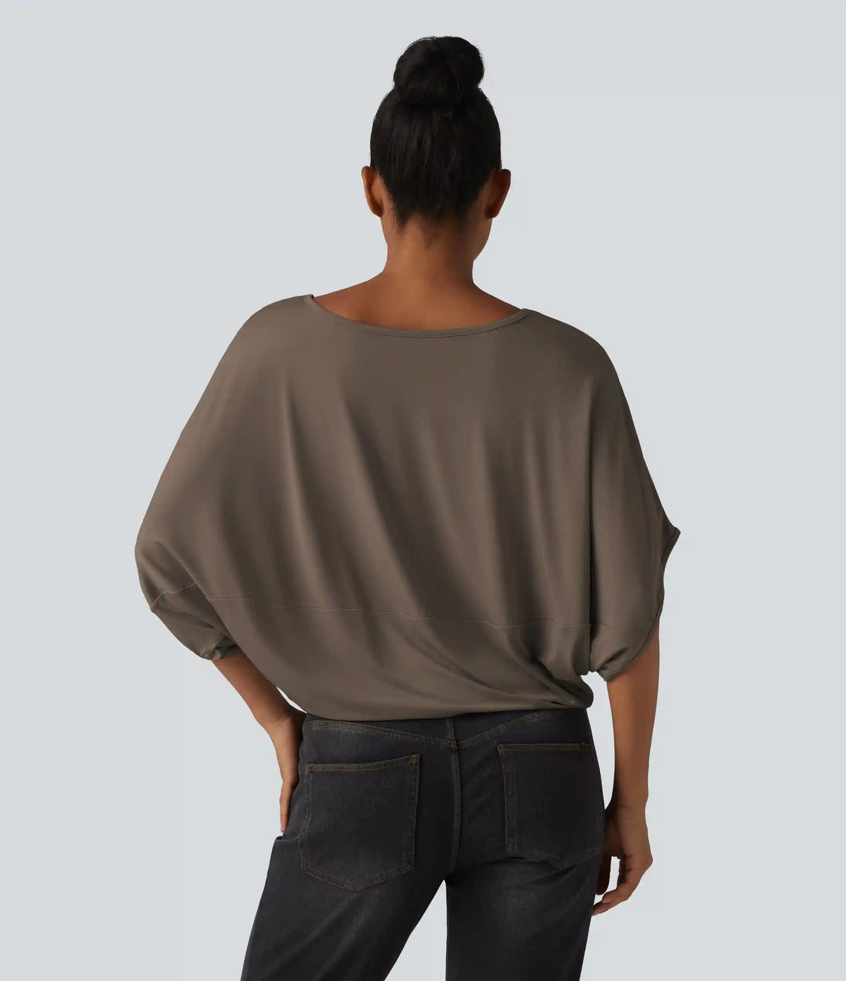 Round Neck Batwing Sleeve Relaxed Casual Top