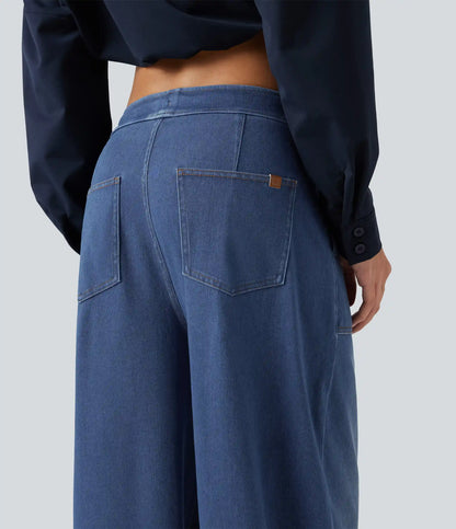 Halara Flex™ Mid Rise Drawstring Barrel Leg Casual Jeans with Pockets