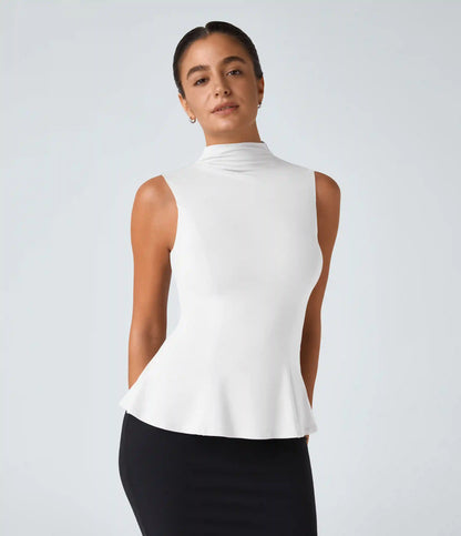 Funnel Neck Peplum Work Tank Top