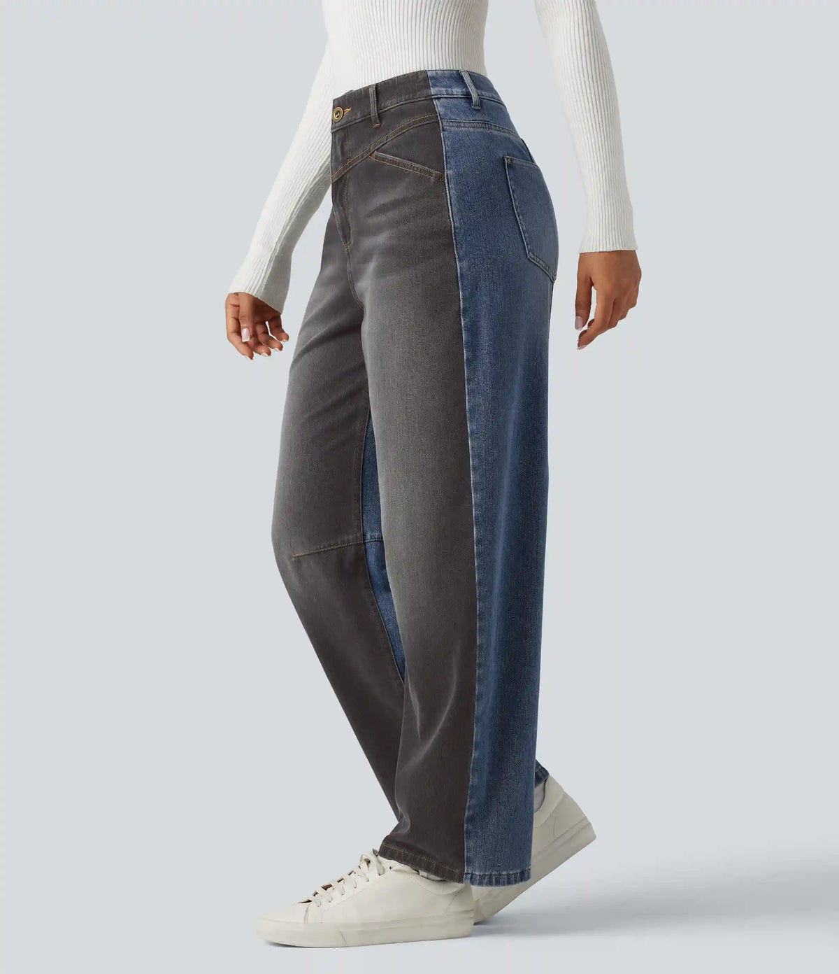 Halara Flex™ Mid Rise Barrel Leg Color Block Casual Jeans with Pockets