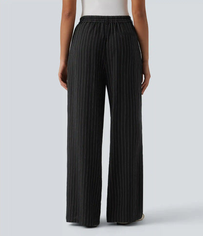 High Waisted Stripes Work Baggy Pants with Pockets