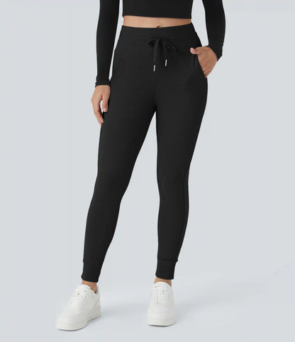 SoftlyZero™ Plush High Waisted Drawstring Pocket Plain Full Length Joggers