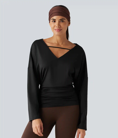 Cowl Neck Long Sleeve Cut Out Back Yoga Sports Top