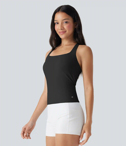 SoftlyZero™ Airy Square Neck Cropped InstantCool Running Tank Top-Longer Length