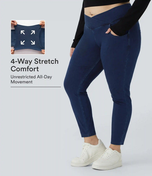 Halara Flex™ High Waisted Crossover Pockets Denim 7/8 Plus Size Work Leggings
