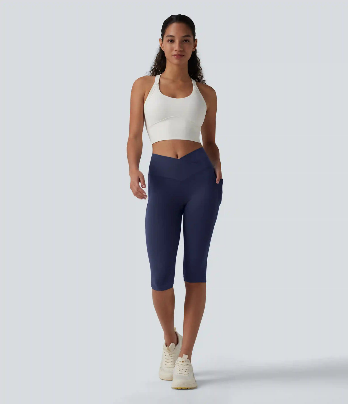 SoftlyZero™ High Waisted Crossover Pedal Pusher Yoga Leggings with Pockets