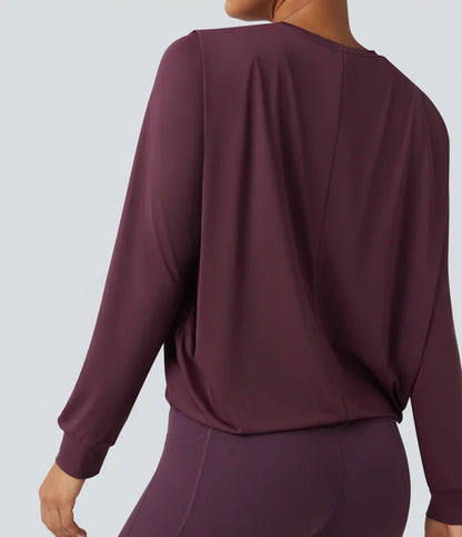 Round Neck Long Sleeve Ruched Yoga Sports Top-UPF50+