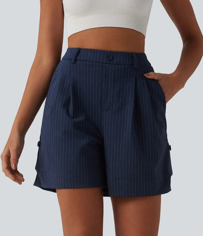 High Waisted Stripe Casual Shorts 5'' with Pockets