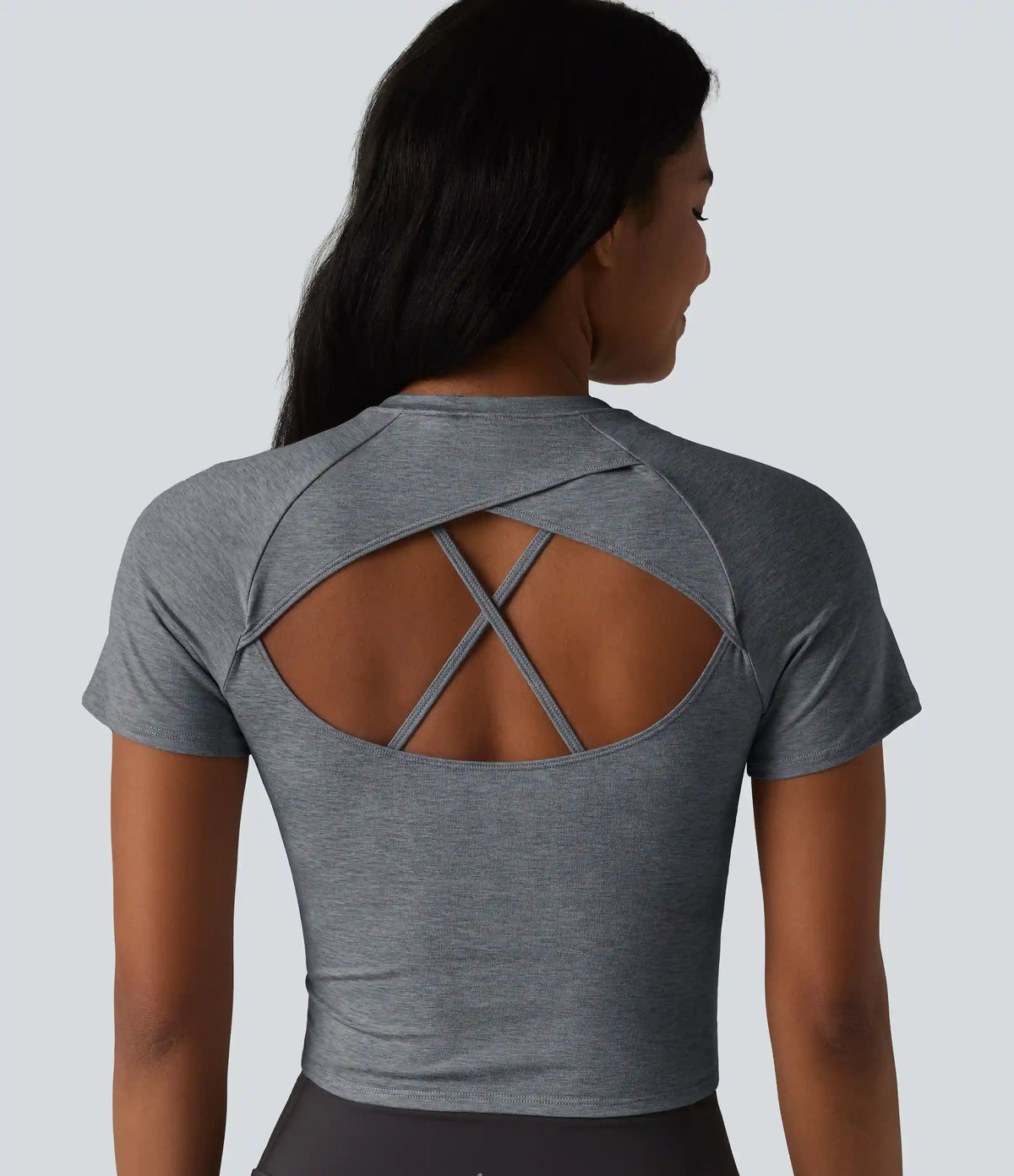 Round Neck Short Sleeve Built-in Bra Yoga Sports Top