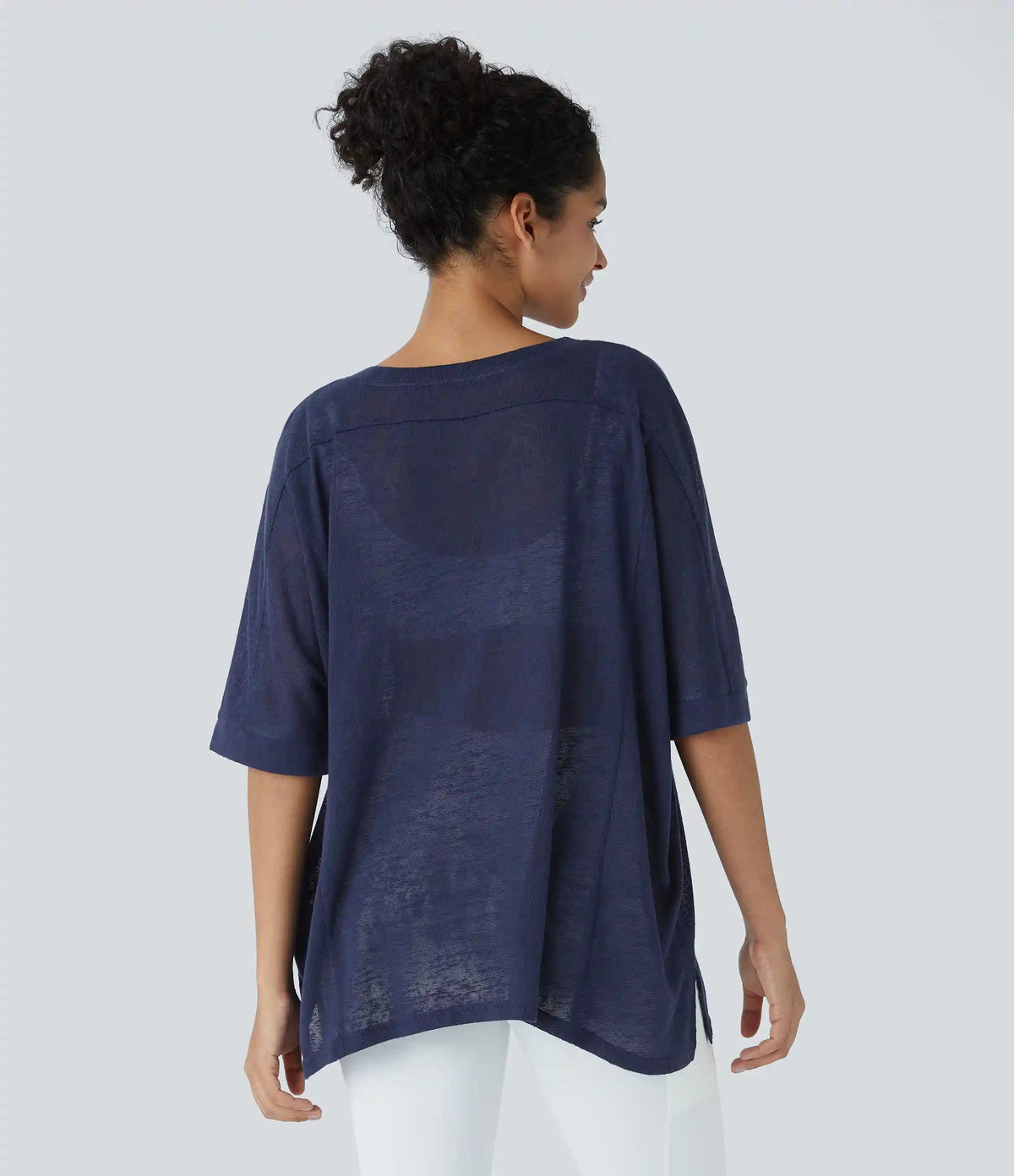Asymmetric Hem Sheer Oversize Casual Top
