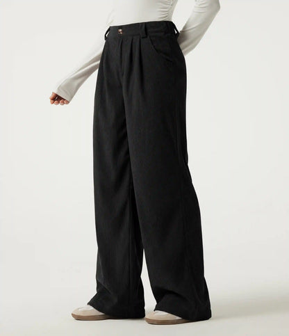 Mid Rise Straight Leg Corduroy Casual Pants with Pockets