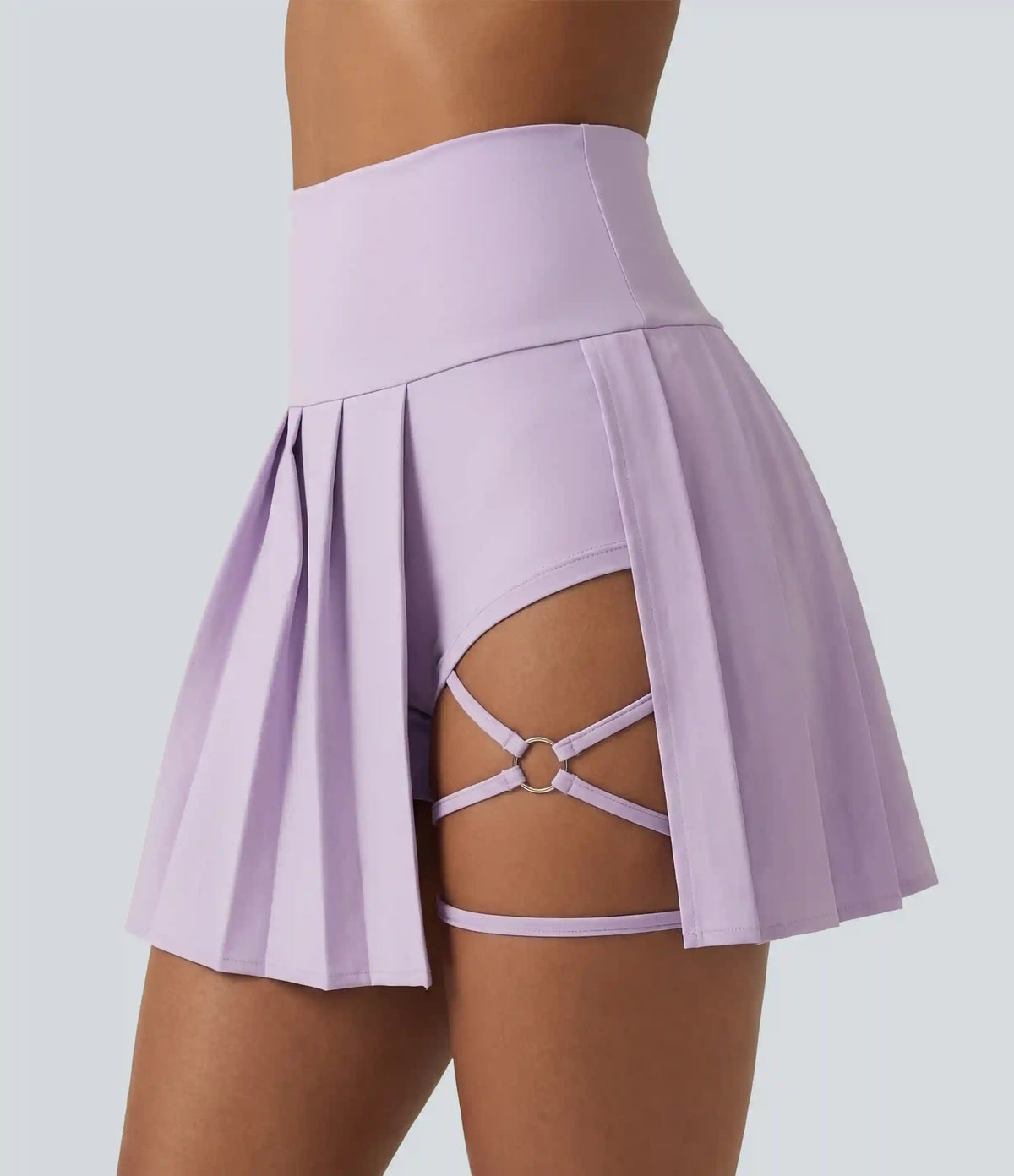 Breezeful™ High Waisted Pleated 2-in-1 Asymmetric Hem Quick Dry Mini Dance Skirt with Pockets-Longer Length