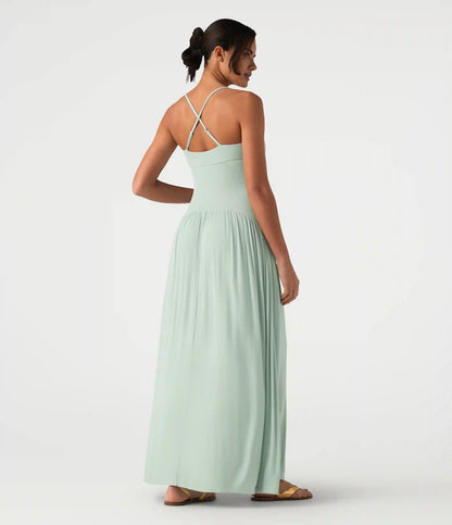 Ribbed Flowy Maxi Slip Dress with Pockets
