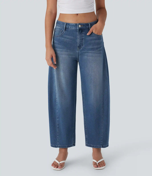 Halara Flex™ Mid Rise Washed Casual Barrel Leg Jeans with Pockets