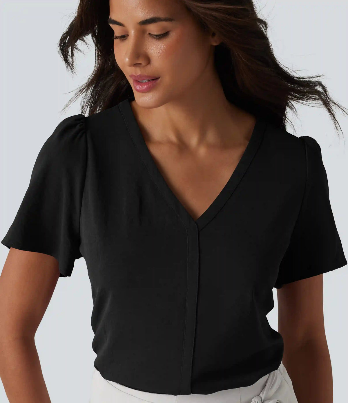 V Neck Short Sleeve Work Top